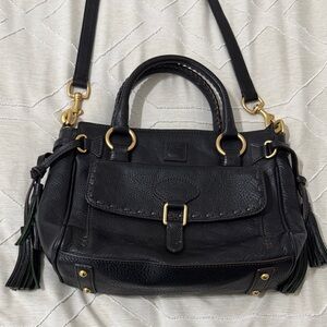 Dooney & Bourke Black Leather Shoulder Bag with Gold Accents